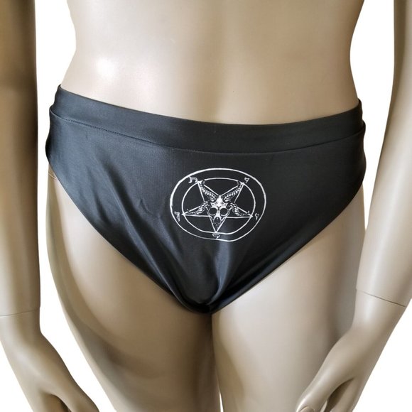 Baphomet 666 Satanic Tank Swim Top Cheeky Bottoms Bikini Swimsuit 3X Black White - Picture 6 of 15